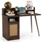 48 Inch Computer Desk With Hutch And Pe Rattan Cabinet Shelves